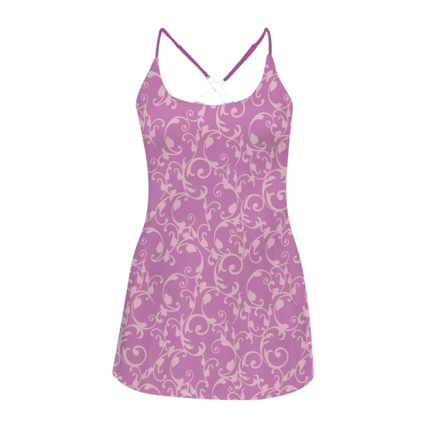 Rapunzel Swirl Purple Criss Cross Back Active Dress