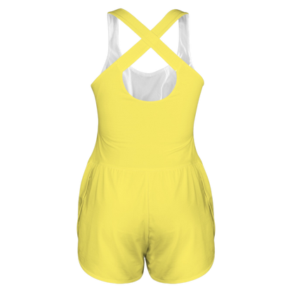 Rose Yellow Cutout Cross Back Active Romper