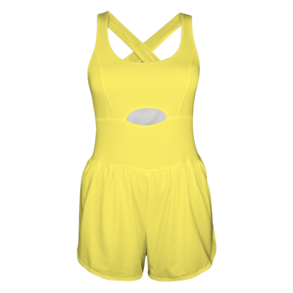 Rose Yellow Cutout Cross Back Active Romper