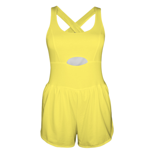 Rose Yellow Cutout Cross Back Active Romper