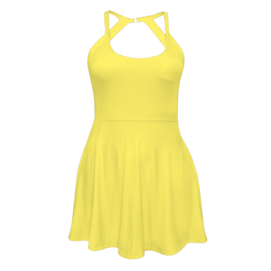 Rose Yellow Open Back Flare Skirt Active Dress