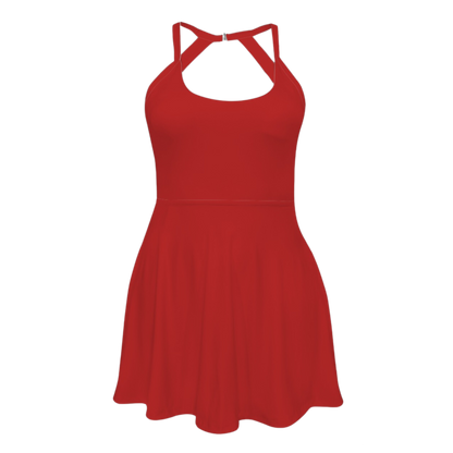 Royal Red Open Back Flare Skirt Active Dress