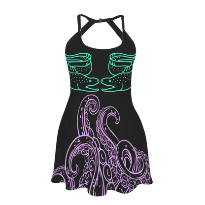 Sea Witch & Pets Open Back Flare Skirt Active Dress