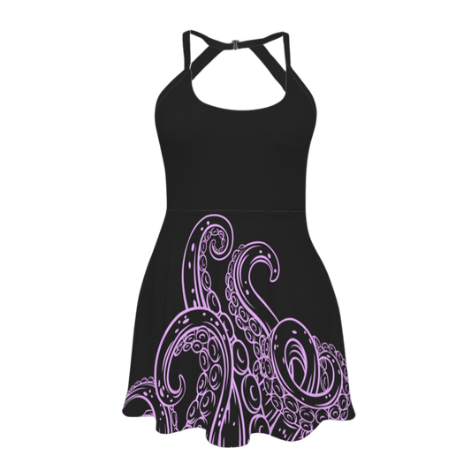 Sea Witch Black Open Back Flare Skirt Active Dress