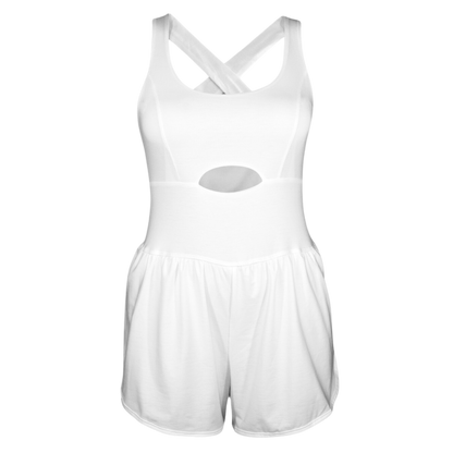 Snowman White Cutout Cross Back Active Romper