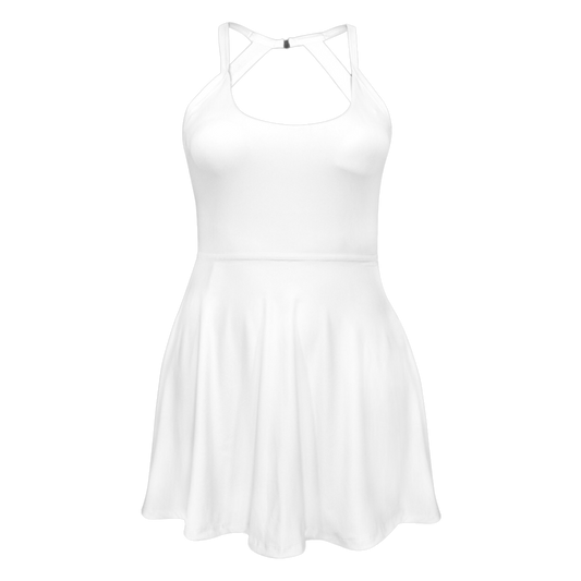 Snowman White Open Back Flare Skirt Active Dress