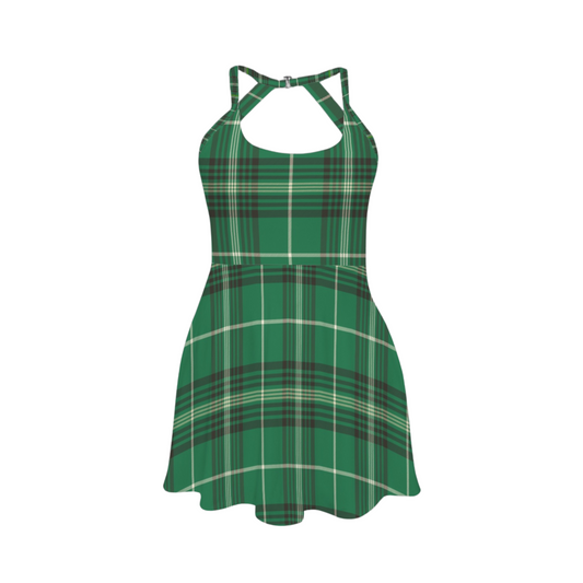 Serpent House Plaid Open Back Flare Skirt Active Dress