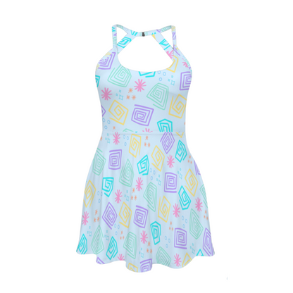 Spinning Cups Open Back Flare Skirt Active Dress
