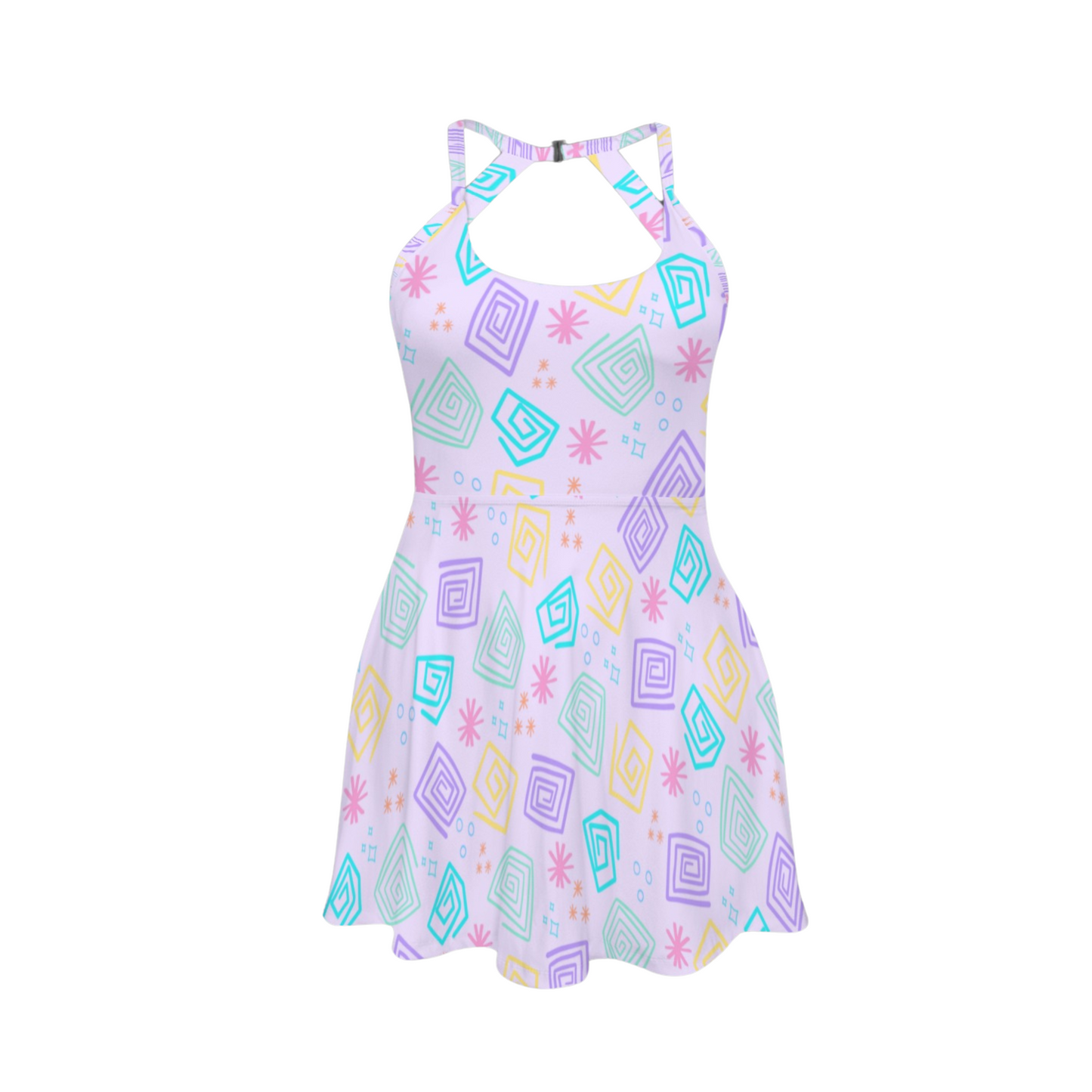 Spinning Cups Open Back Flare Skirt Active Dress