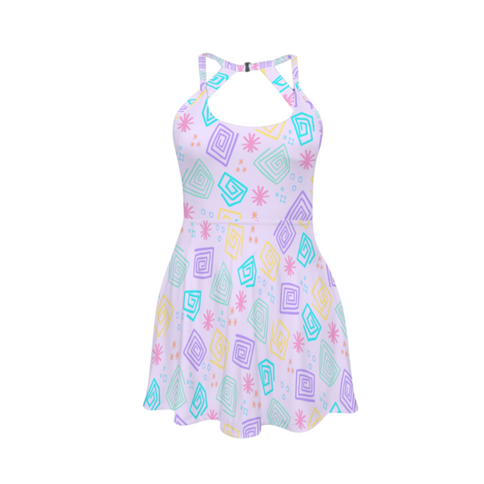 Spinning Cups Open Back Flare Skirt Active Dress