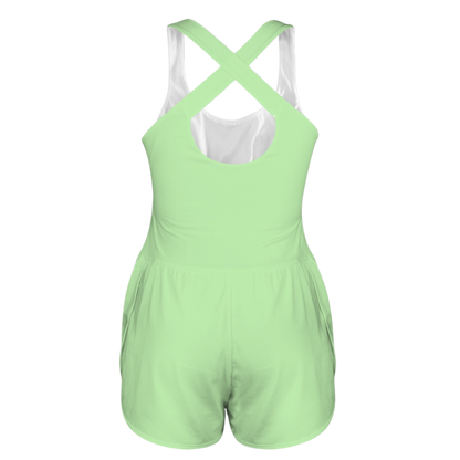 Tia Green Cutout Cross Back Active Romper