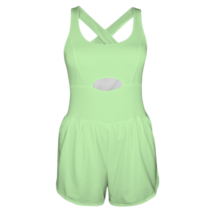 Tia Green Cutout Cross Back Active Romper