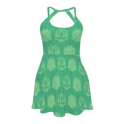 Tia Green Lotus Open Back Flare Skirt Active Dress