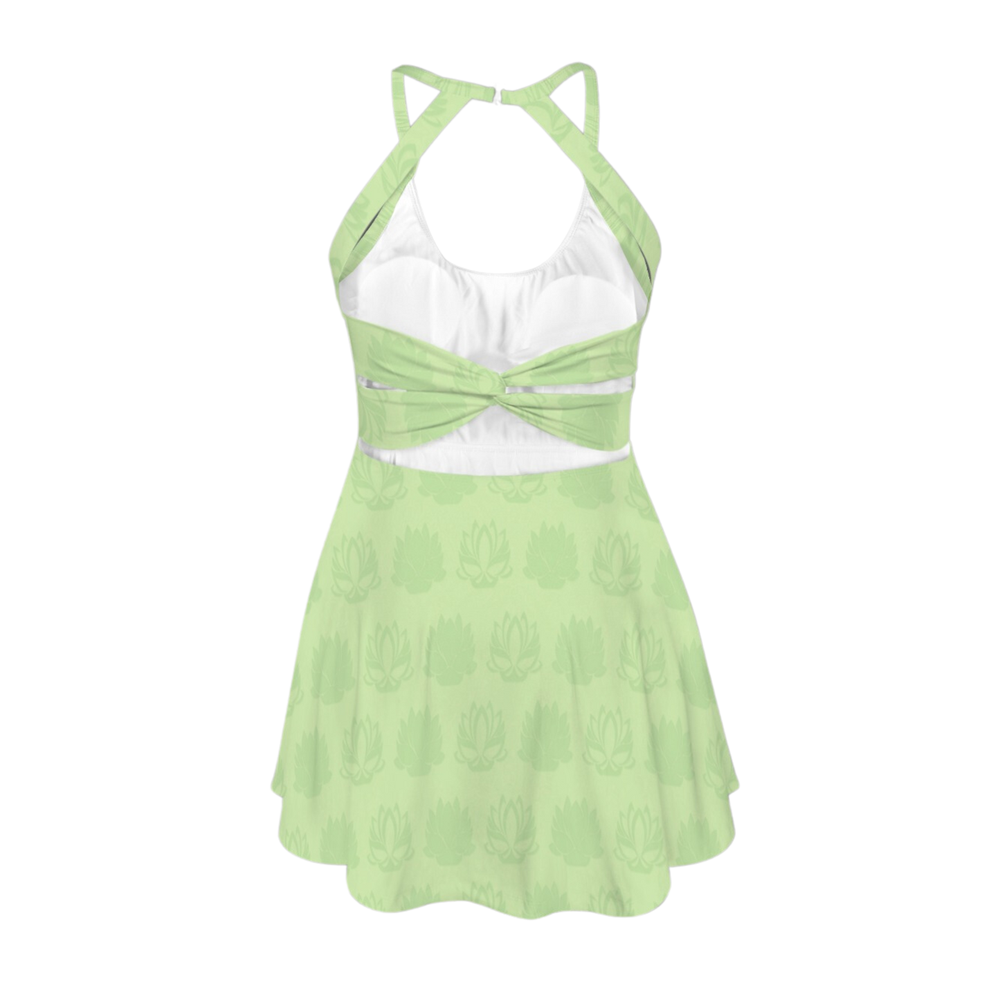 Tia Lotus Light Green Open Back Flare Skirt Active Dress