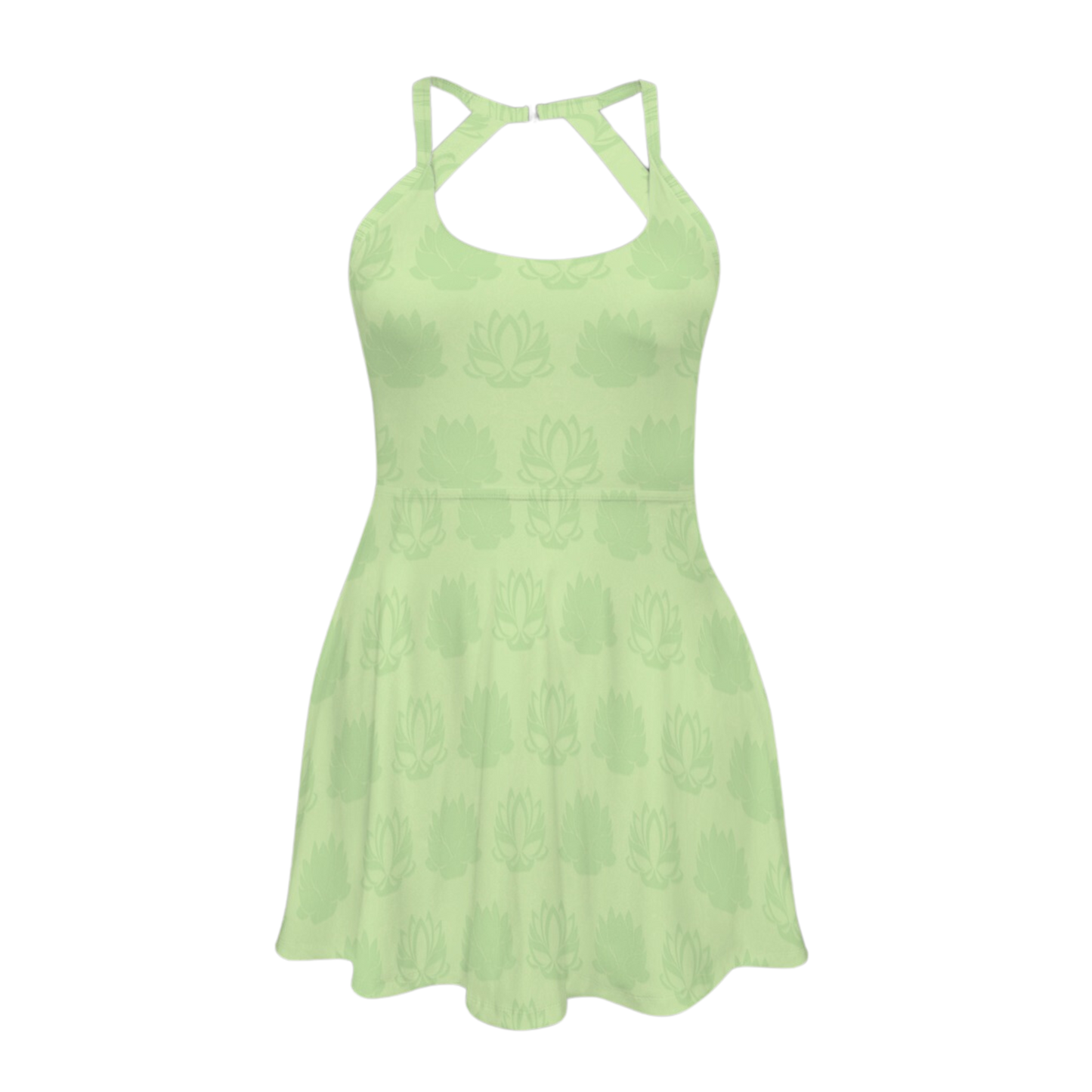 Tia Lotus Light Green Open Back Flare Skirt Active Dress