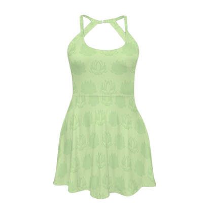 Tia Lotus Light Green Open Back Flare Skirt Active Dress