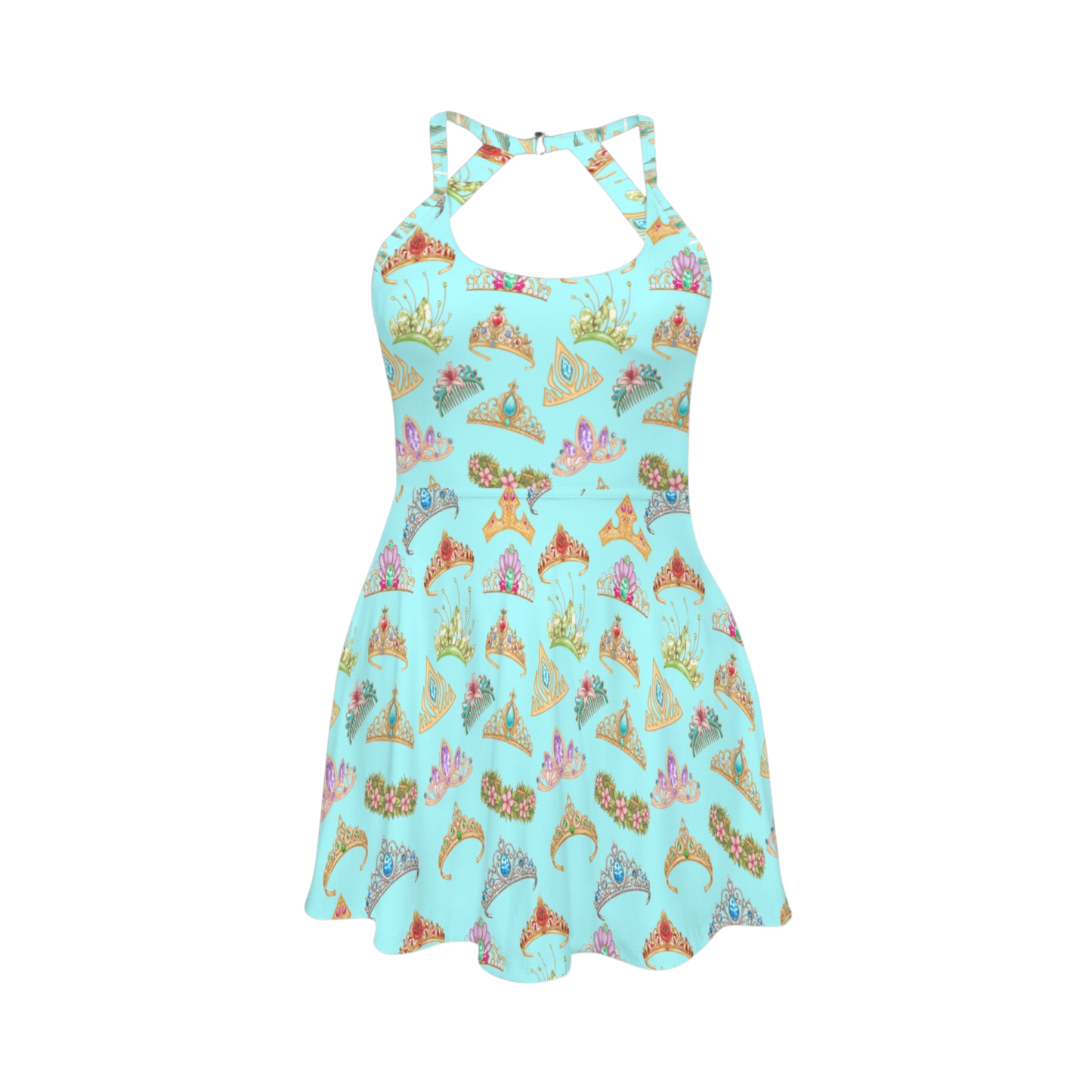 Princess Tiara Open Back Flare Skirt Active Dress