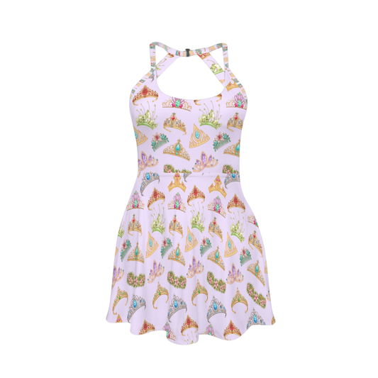 Princess Tiara Open Back Flare Skirt Active Dress