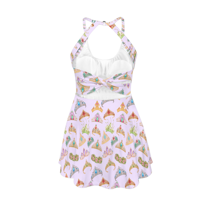 Princess Tiara Open Back Flare Skirt Active Dress