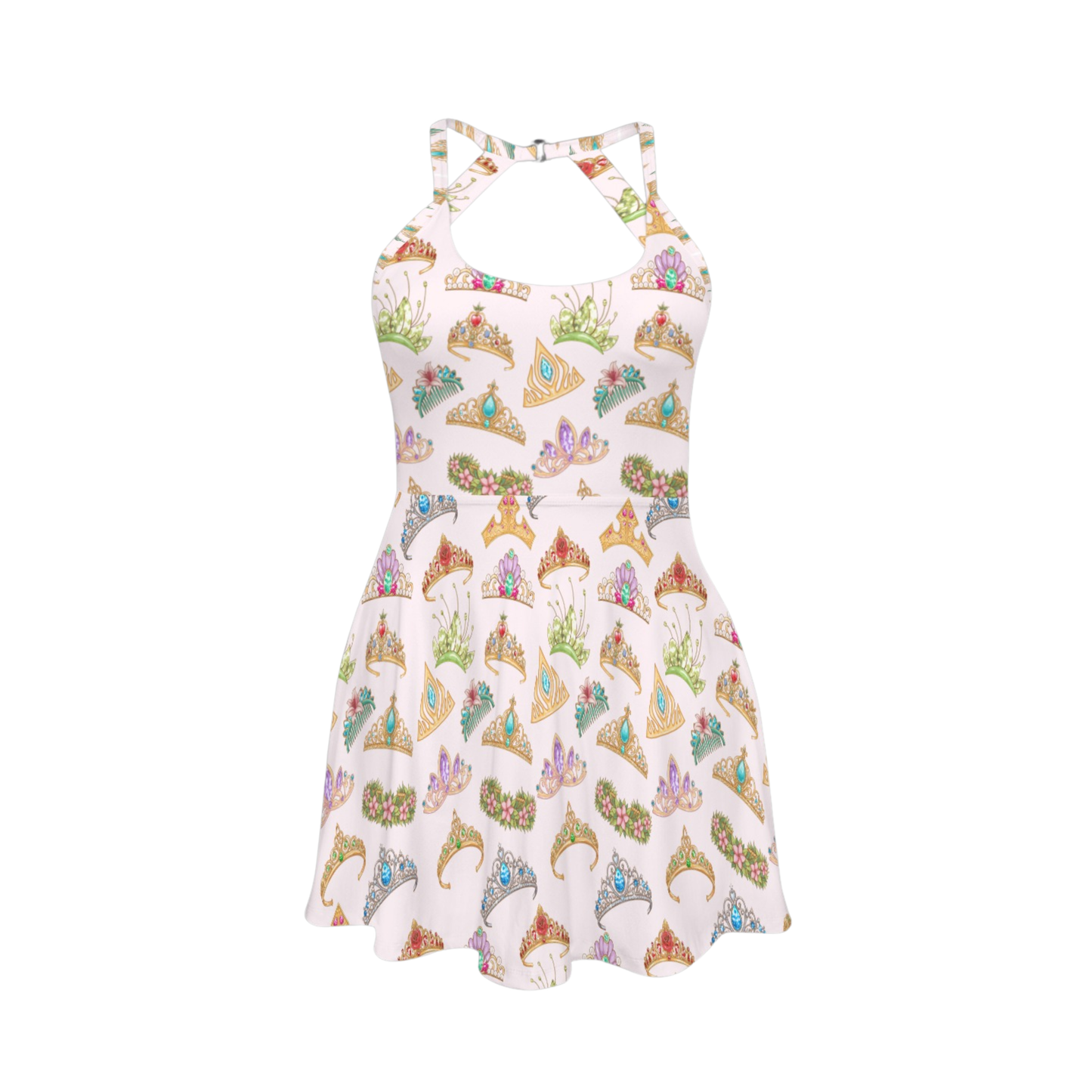 Princess Tiara Open Back Flare Skirt Active Dress