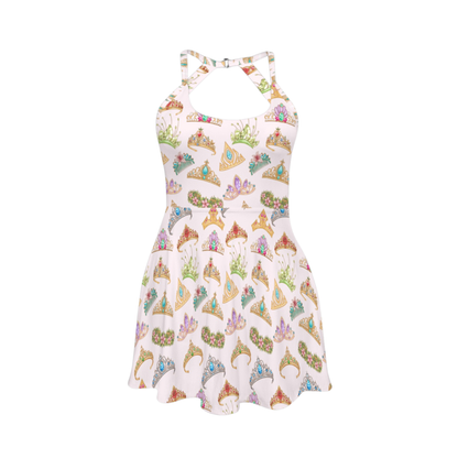 Princess Tiara Open Back Flare Skirt Active Dress