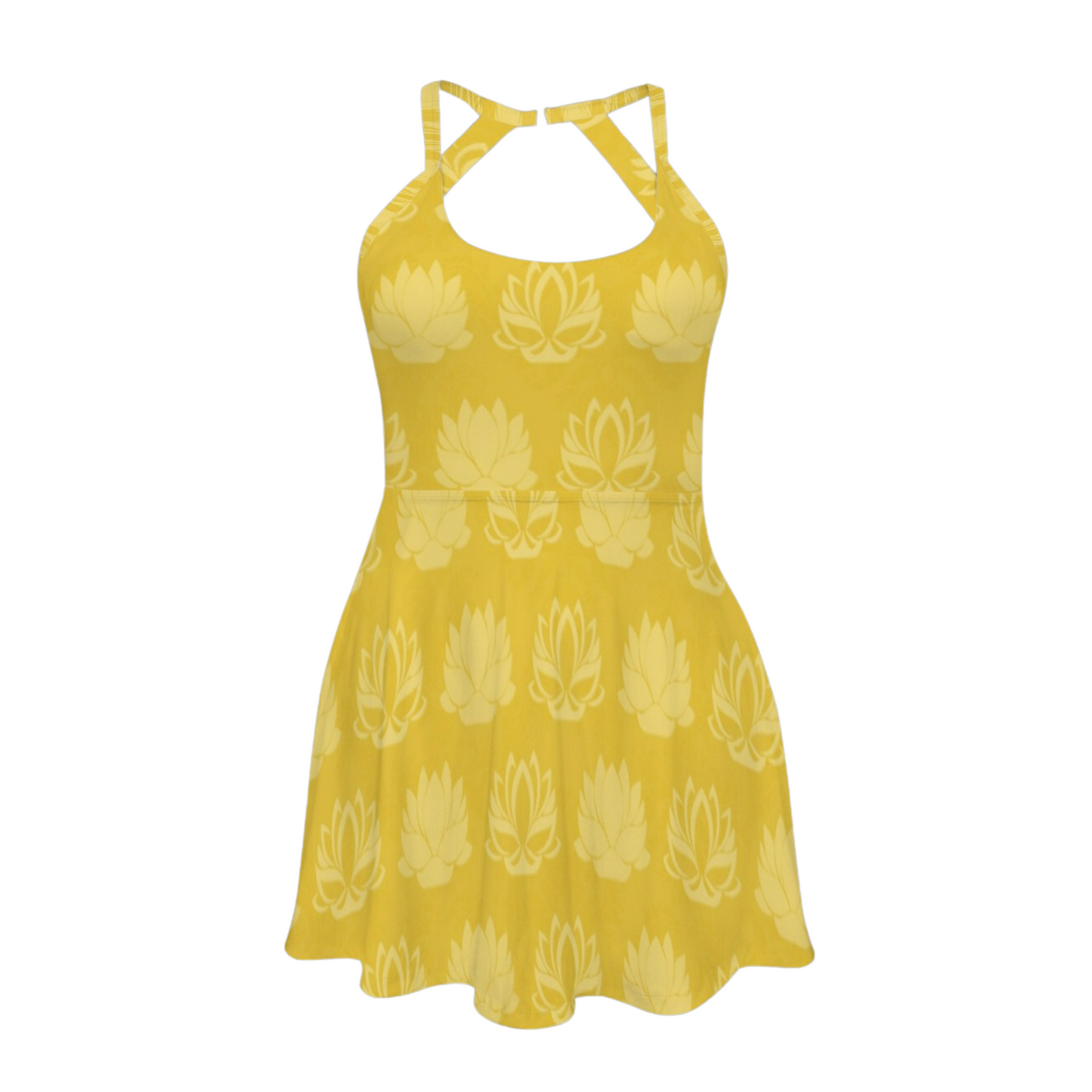 Tia Almost There Yellow Lotus Open Back Flare Skirt Dress