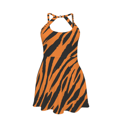 Animal Print Open Back Flare Skirt Active Dress