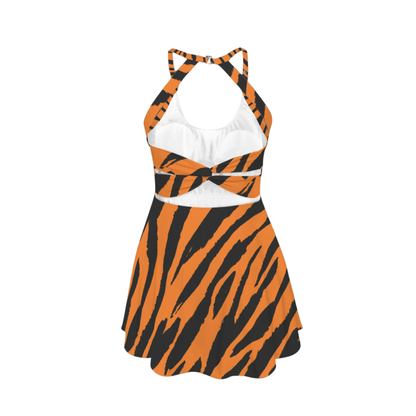 Animal Print Open Back Flare Skirt Active Dress