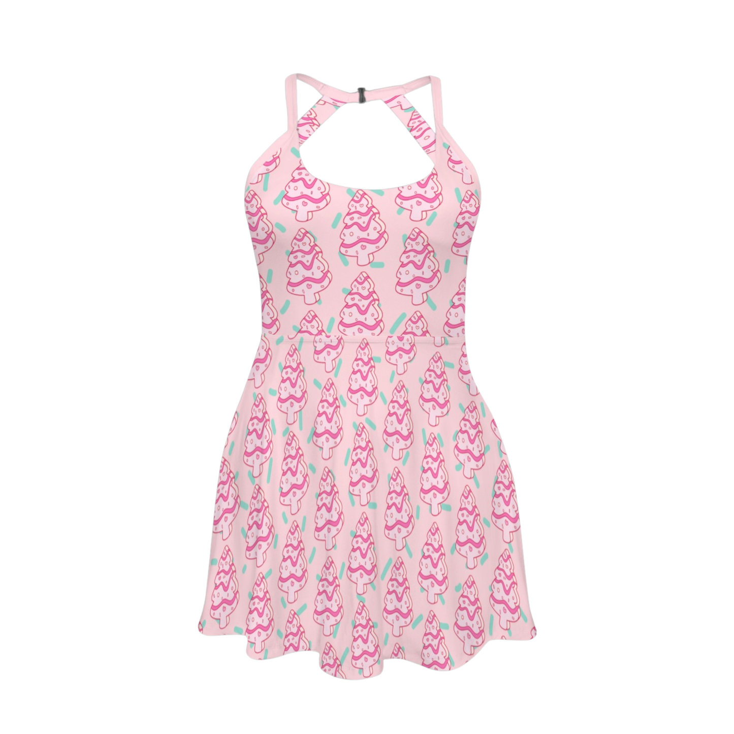 Christmas Tree Cake Open Back Flare Skirt Active Dress