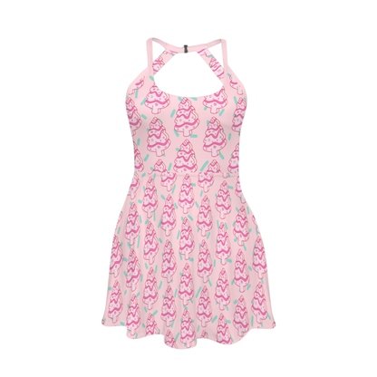 Christmas Tree Cake Open Back Flare Skirt Active Dress