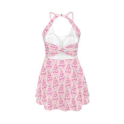 Christmas Tree Cake Open Back Flare Skirt Active Dress