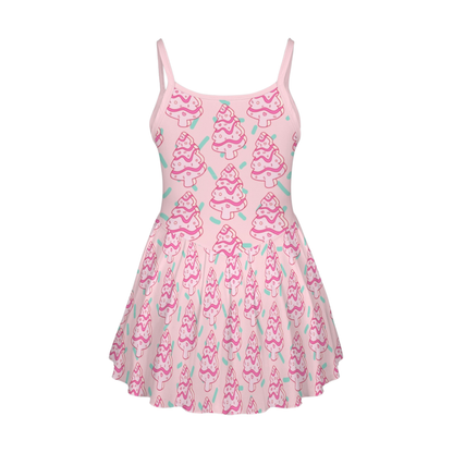 Christmas Tree Cake Pleat Skirt Active Dress