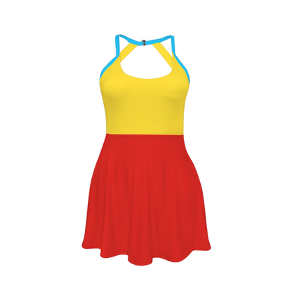 Tweedles Colorblock Open Back Flare Skirt Active Dress