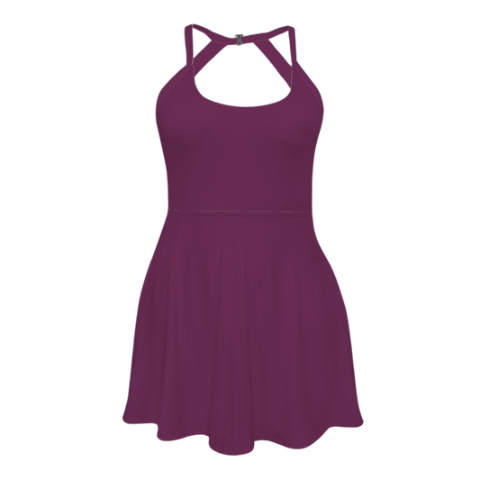 Voodoo Maroon Open Back Flare Active Dress