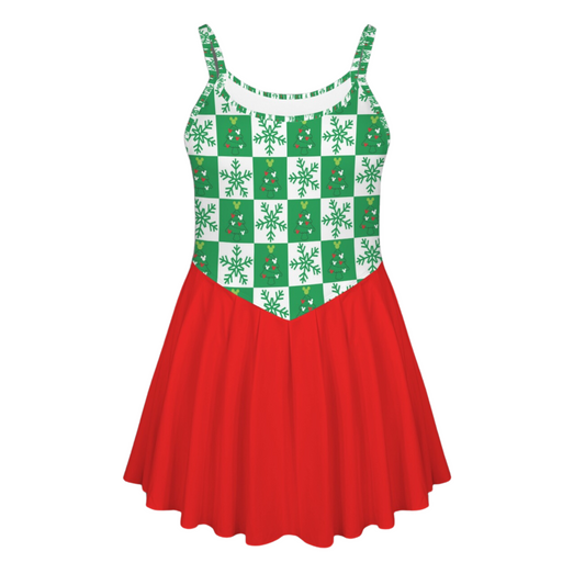 Checkered Christmas Tree Pleat Skirt Active Dress